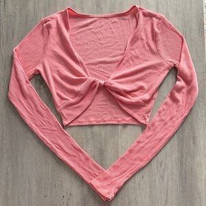 Alo yoga Pink Ribbed Long Sleeve Crop Top
